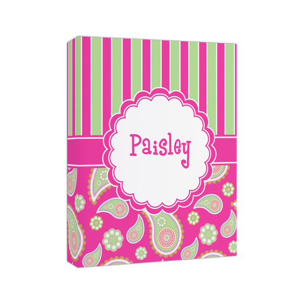 Pink & Green Paisley and Stripes 8x10 - Canvas Print - Angled View
