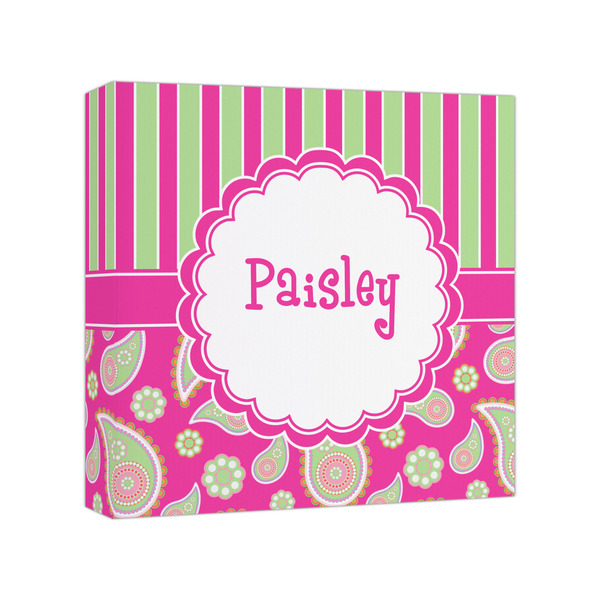 Custom Pink & Green Paisley and Stripes Canvas Print - 8x8 (Personalized)