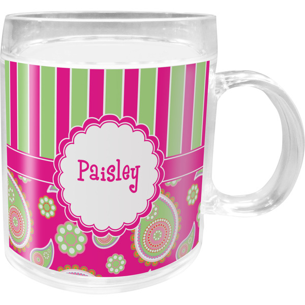 Custom Pink & Green Paisley and Stripes Acrylic Kids Mug (Personalized)