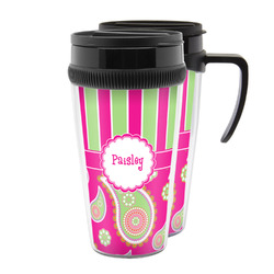 Pink & Green Paisley and Stripes Acrylic Travel Mug (Personalized)