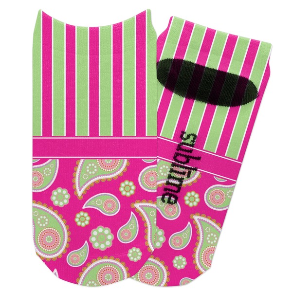 Custom Pink & Green Paisley and Stripes Adult Ankle Socks