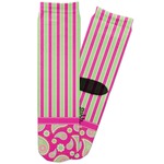 Pink & Green Paisley and Stripes Adult Crew Socks (Personalized)