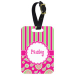 Pink & Green Paisley and Stripes Metal Luggage Tag w/ Name or Text