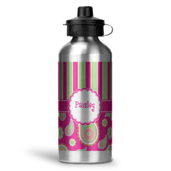 Pink & Green Paisley and Stripes Water Bottle - Aluminum - 20 oz (Personalized)