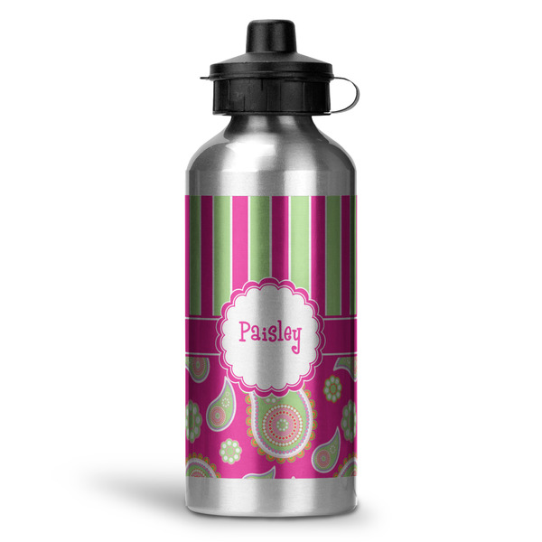 Custom Pink & Green Paisley and Stripes Water Bottles - 20 oz - Aluminum (Personalized)