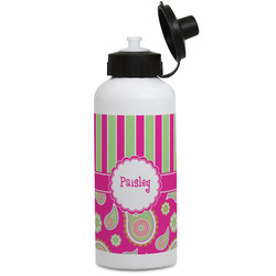 Pink & Green Paisley and Stripes Water Bottles - Aluminum - 20 oz - White (Personalized)