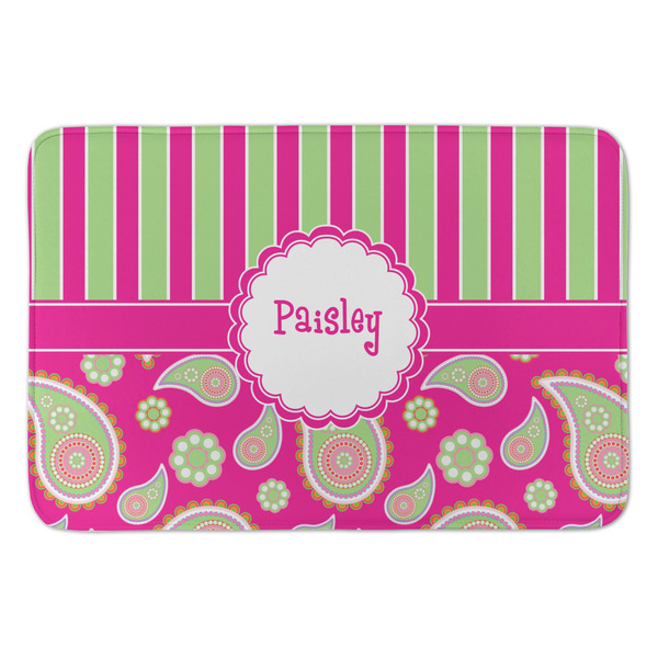 Custom Pink & Green Paisley and Stripes Anti-Fatigue Kitchen Mat (Personalized)