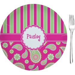 Pink & Green Paisley and Stripes Glass Appetizer / Dessert Plate 8" (Personalized)