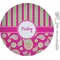 Pink & Green Paisley and Stripes 8" Glass Appetizer / Dessert Plates - Single or Set (Personalized)
