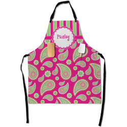 Pink & Green Paisley and Stripes Apron With Pockets w/ Name or Text