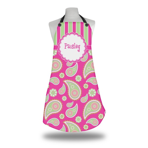 Custom Pink & Green Paisley and Stripes Apron w/ Name or Text
