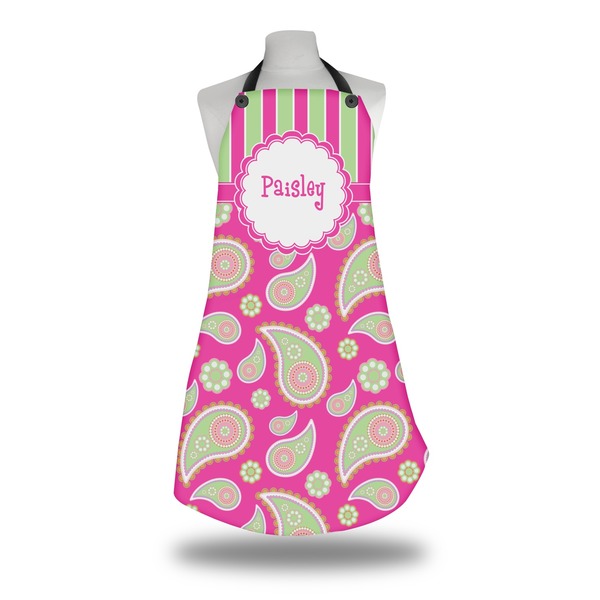 Pink & Green Paisley and Stripes Apron on Mannequin
