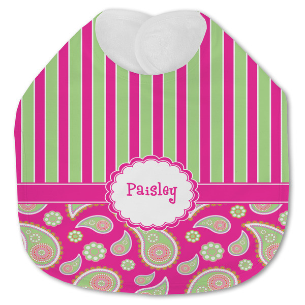 Pink & Green Paisley and Stripes Baby Bib - AFT closed
