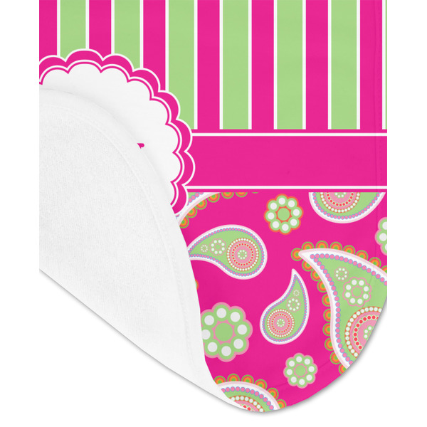 Pink & Green Paisley and Stripes Baby Bib - AFT detail
