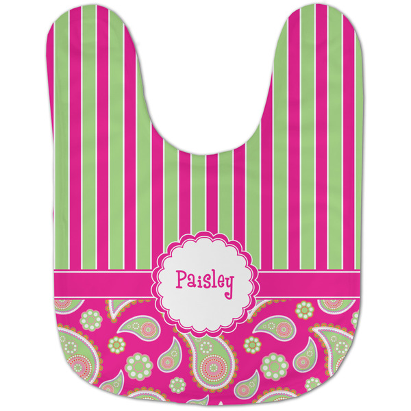 Pink & Green Paisley and Stripes Baby Bib - AFT flat