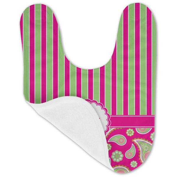 Pink & Green Paisley and Stripes Baby Bib - AFT folded