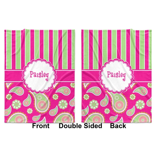 Pink & Green Paisley and Stripes Baby Blanket (Double Sided - Printed Front and Back)