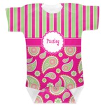 Pink & Green Paisley and Stripes Baby Bodysuit (Personalized)