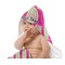Pink & Green Paisley and Stripes Baby Hooded Towel on Child
