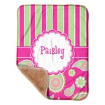 Pink & Green Paisley and Stripes Sherpa Baby Blanket - 30" x 40" w/ Name or Text
