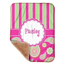 Pink & Green Paisley and Stripes Sherpa Baby Blanket - 30" x 40" w/ Name or Text