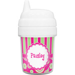 Pink & Green Paisley and Stripes Baby Sippy Cup (Personalized)