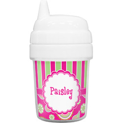 Pink & Green Paisley and Stripes Baby Sippy Cup (Personalized)