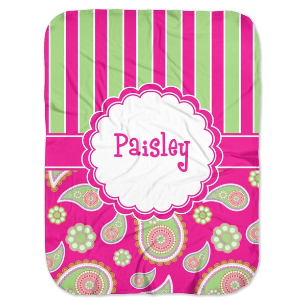Custom Pink & Green Paisley and Stripes Baby Swaddling Blanket (Personalized)