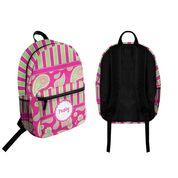 Pink & Green Paisley and Stripes Backpack front and back - Apvl