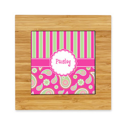 Pink & Green Paisley and Stripes Bamboo Trivet with Ceramic Tile Insert (Personalized)