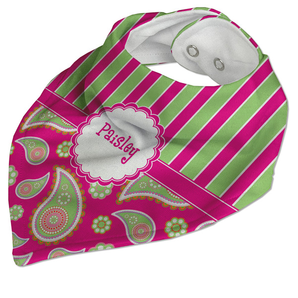 Pink & Green Paisley and Stripes Bandana Closed