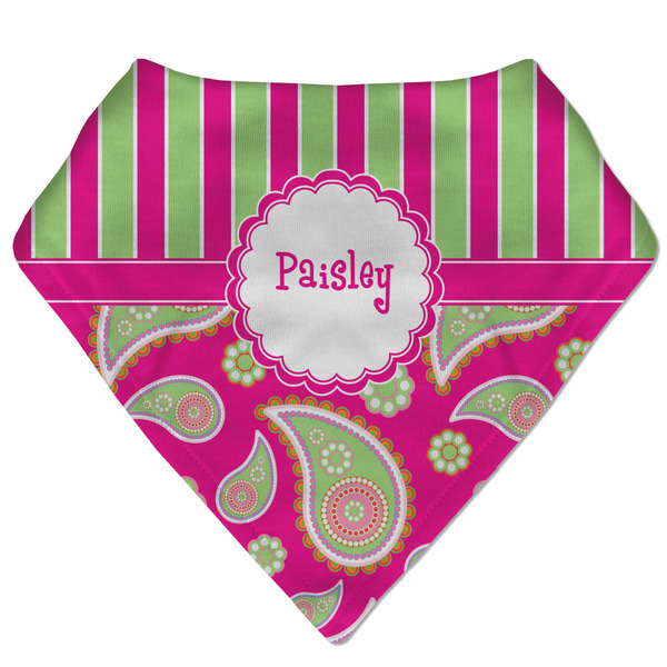 Custom Pink & Green Paisley and Stripes Bandana Bib (Personalized)
