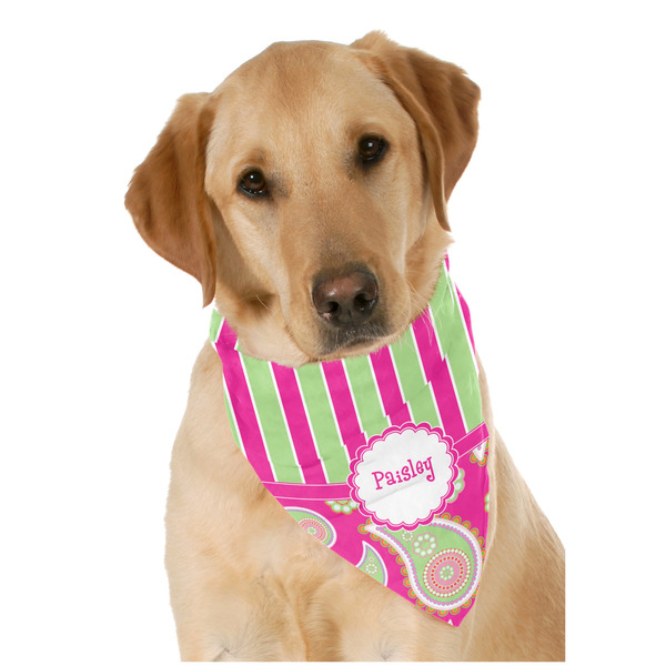 Custom Pink & Green Paisley and Stripes Dog Bandana Scarf w/ Name or Text