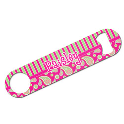 Pink & Green Paisley and Stripes Bar Bottle Opener w/ Name or Text