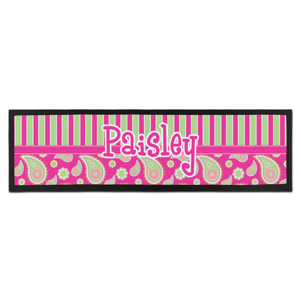 Custom Pink & Green Paisley and Stripes Bar Mat (Personalized)