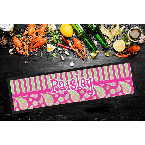 Pink & Green Paisley and Stripes Bar Mat - Large - LIFESTYLE