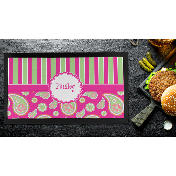 Pink & Green Paisley and Stripes Bar Mat - Small - LIFESTYLE