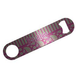 Pink & Green Paisley and Stripes Bar Bottle Opener - Silver w/ Name or Text