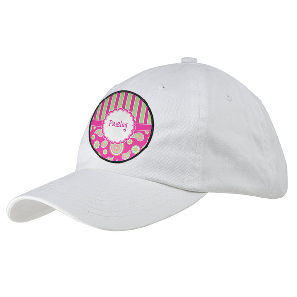 Custom Pink & Green Paisley and Stripes Baseball Cap - White (Personalized)