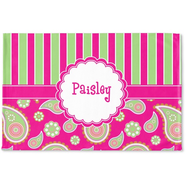 Custom Pink & Green Paisley and Stripes Woven Mat (Personalized)