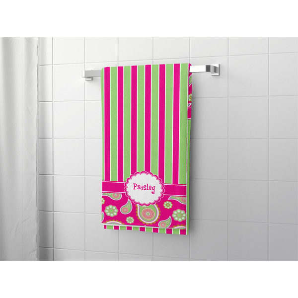 Pink & Green Paisley and Stripes Bath Towel - LIFESTYLE