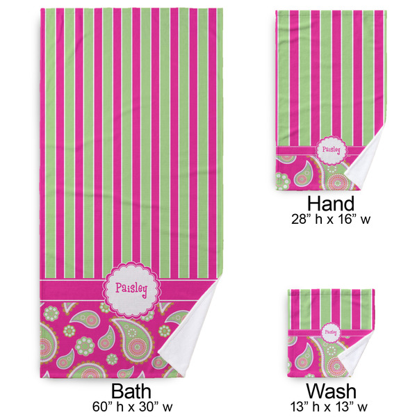 Pink & Green Paisley and Stripes Bath Towel Sets - 3-piece - Approval