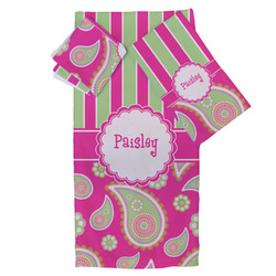 Pink & Green Paisley and Stripes Bath Towel Set - 3 Pcs (Personalized)