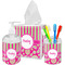 Pink & Green Paisley and Stripes Acrylic Bathroom Accessories Set w/ Name or Text
