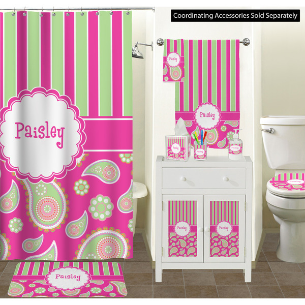 Pink & Green Paisley and Stripes Bathroom Scene