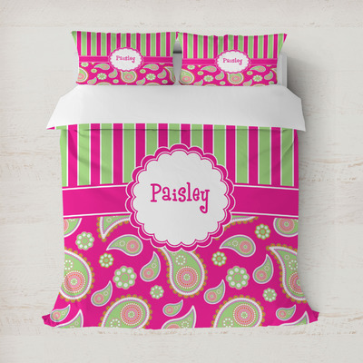 Pink & Green Paisley and Stripes Duvet Cover (Personalized)