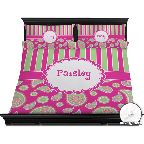 Pink & Green Paisley and Stripes Bedding Set (King) - Duvet