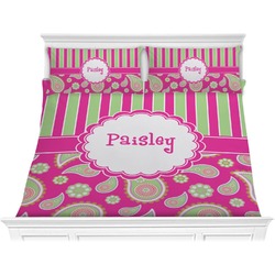 Pink & Green Paisley and Stripes Comforter Set - King (Personalized)
