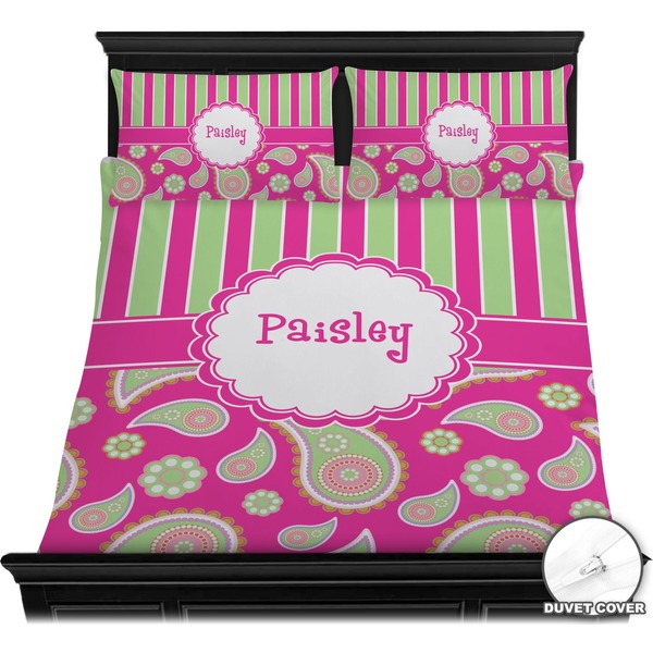 Pink & Green Paisley and Stripes Bedding Set (Queen) - Duvet