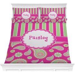 Pink & Green Paisley and Stripes Comforter Set - Full / Queen (Personalized)